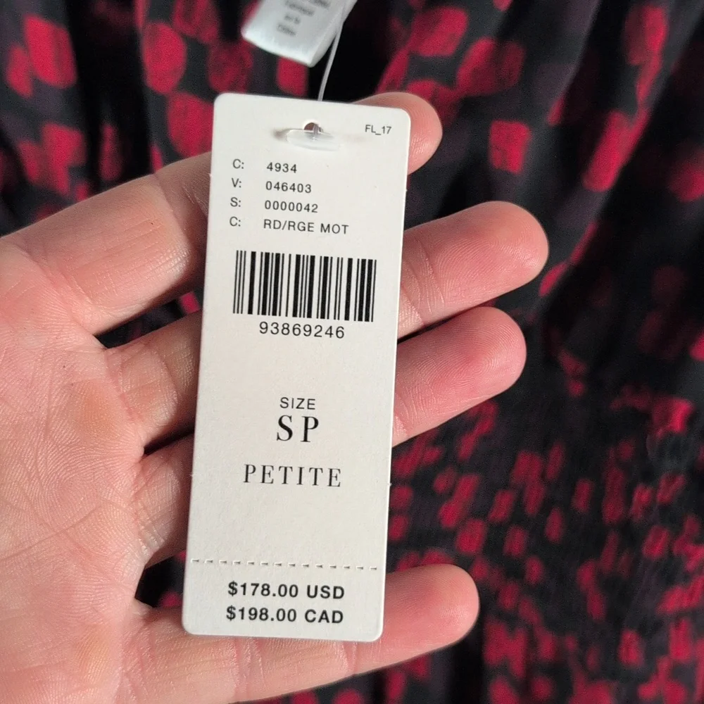 548-Anthropologie Red‎ and Black Off-Shoulder Blouse - Picture 4 of 6